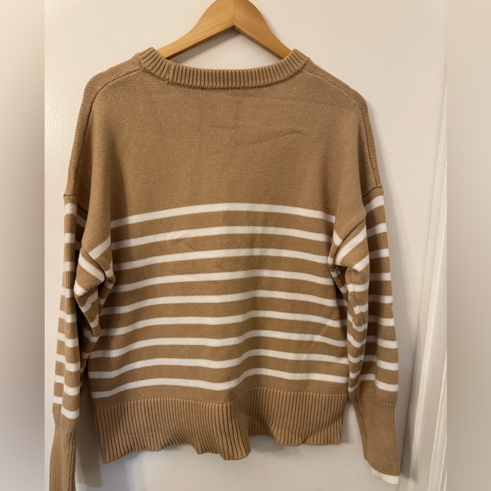 Philosophy camel and white striped crewneck sweater. - Picture 2 of 7